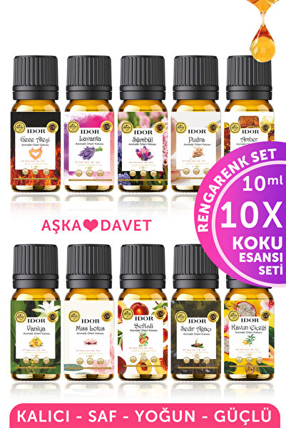IDOR COSMETICS Rengarenk 10'lu Esansiyel Uçucu Yağ Seti Buhurdanlık Yağı Difü...