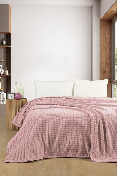 NİMBLES MODA New Year Holly Wellsoft Double Blanket - Powder