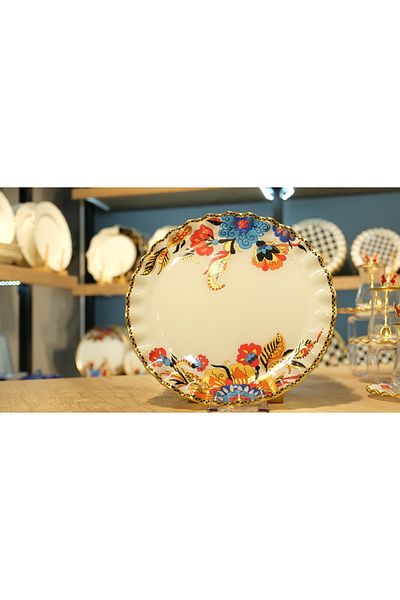 PONCİKPAZAR White Flower Ruffle Serving Plate Set for 6