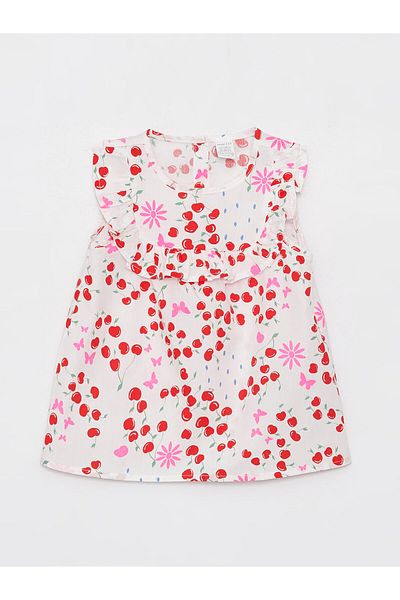 LC Waikiki Gemustertes Baby-Mädchenkleid mit Rundhalsausschnitt