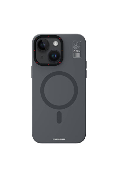 Youngkit iPhone 15 Uyumlu Kılıf Magsafe Şarj Özellikli Standlı YoungKit Hermit Bracket Serisi Kapak Gri