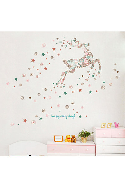 CRYSTAL KIDS Noel Yeni Yıl Duvar Dekorasyonu Geyik Kar Tanesi Yılbaşı Duvar Sticker Çıkartma