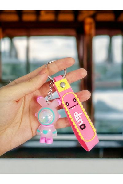 Dino Colorful Lighted Astronaut Keychain Pink