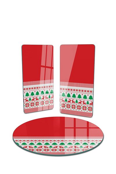 Decovetro 3-Piece Round Plaid Woven Set - Glass Presentation Serving and New Year Patterned Plate