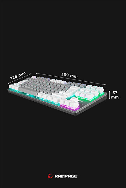 Rampage Snug K14 Rainbow Blue Switch 87 Tuşlu Tkl Mekanik Klavye Oyuncu Klavyesi Kompakt Gri / beyaz