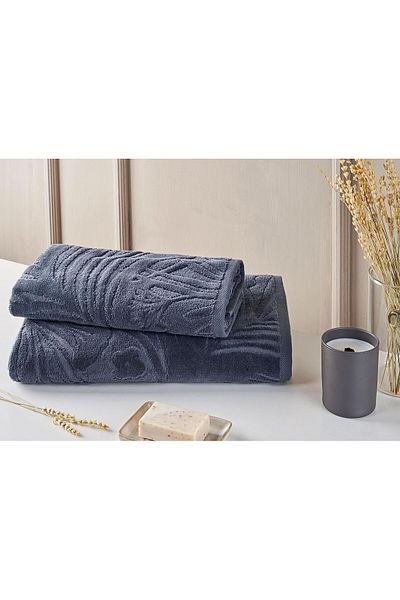 Marie Claire Velvet Jacquard Maya Anthracite - Set of 2 Towels