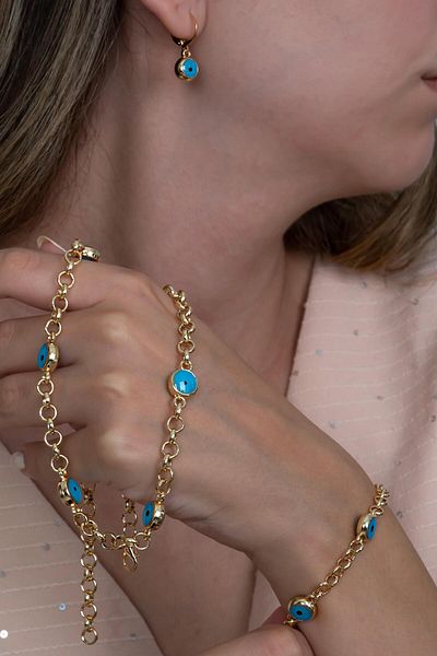 Takı Dükkanı Evil Eye Beaded Necklace Bracelet and Earring Triple Set bbs01