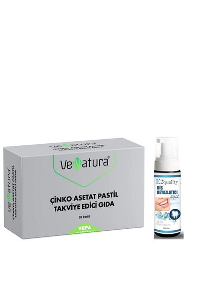 VeNatura 30 Lozenge Zinc Acetate - Tooth Whitening Food Supplement and Foam Gift