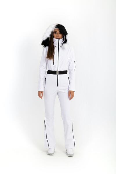 serpildinc Beyaz   Kapüşonlu  Kayak Tulumu ( Tozluksuz.)