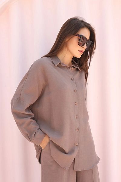 Laluvia Oversize plátěná košile s nízkými rameny