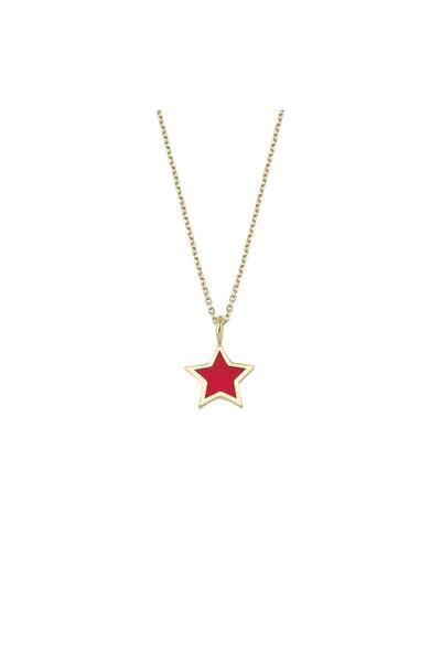 O'an Jewelry 14 Ayar Kırmızı Mineli Minimal Yıldız Altın Kolye