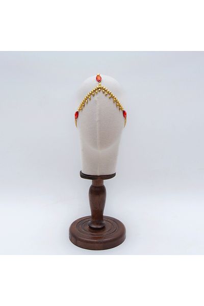 Sun Pieces Nyx Headpiece Red Stone Gold Color Hair Accessory, Hair Chain