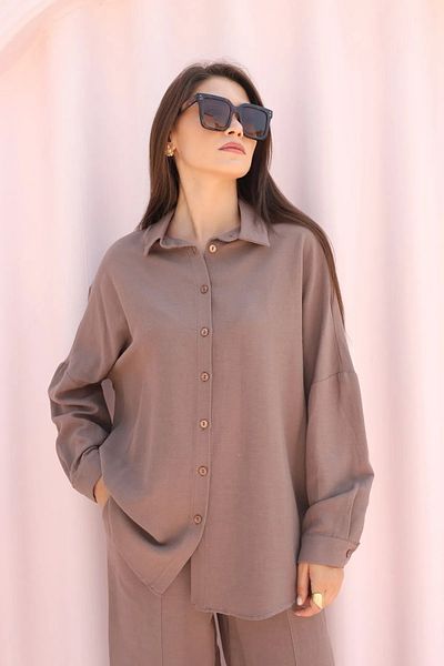 Laluvia Oversize plátěná košile s nízkými rameny