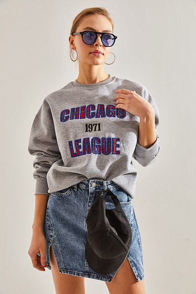 Bianco Lucci Γυναικείο φούτερ με στάμπα Chicago με τρεις κλωστές