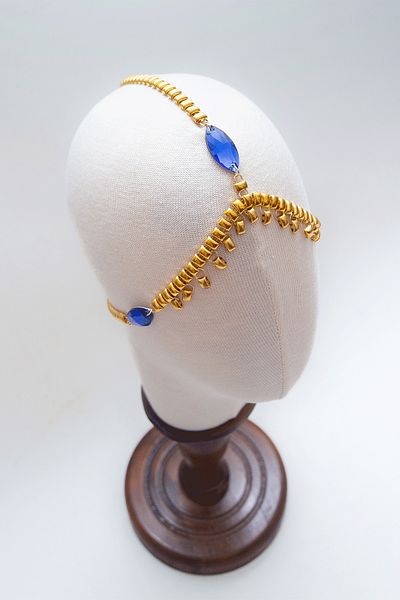 Sun Pieces Nyx Headpiece Blue Jewelled Gold Color Hair Accessory, Festival Accessory, Henna Accessory