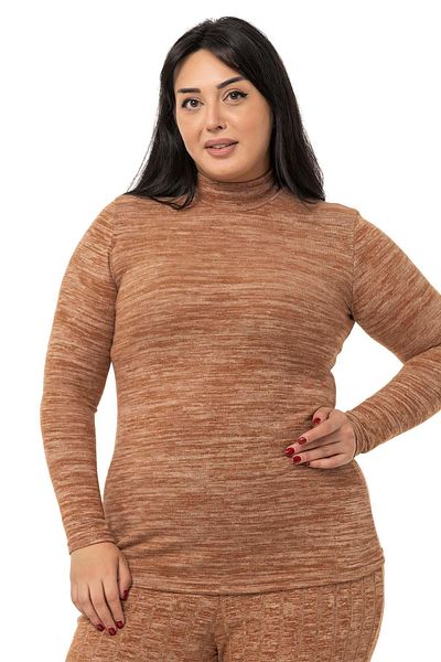 DISENTIS MODEST Large Size Half Fisherman Long Sleeve Knitwear Brown Body