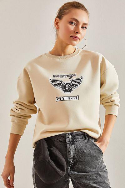 Bianco Lucci Γυναικείο φούτερ με στάμπα Motox με τρεις κλωστές
