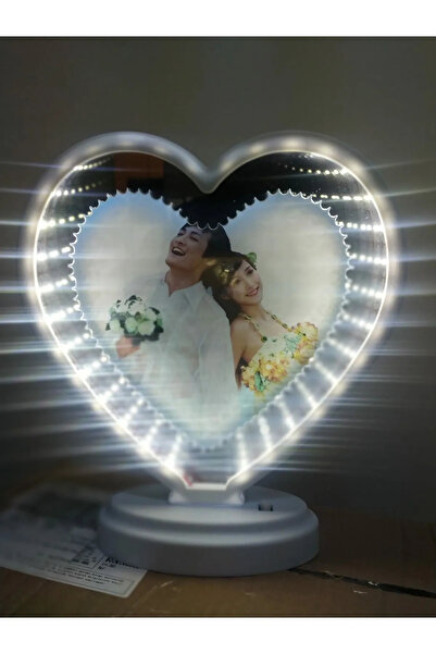Jetcom Kişiye Özel Kalp Sihirli Ayna Fotoğraf Çerçevesi Renkli Fotoğraflı Kalp Şekilli Makyaj Aynası
