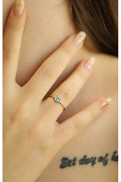 Kuyumcum 14 Ayar Altın Rainbow Turkuaz Taşlı Eklem Yüzük, Anneye Eşe Sevgiliy...