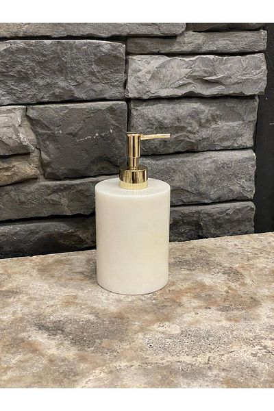 Polen Stone White Marble Flat Model Liquid Soap Dispenser with Gold Pump 1st Class