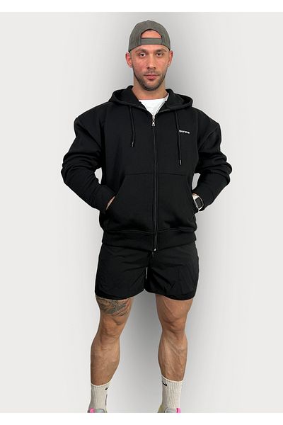 Sporcum Oversize Cotton 3 Thread Zippered Black Sweatshirt - Titan Series