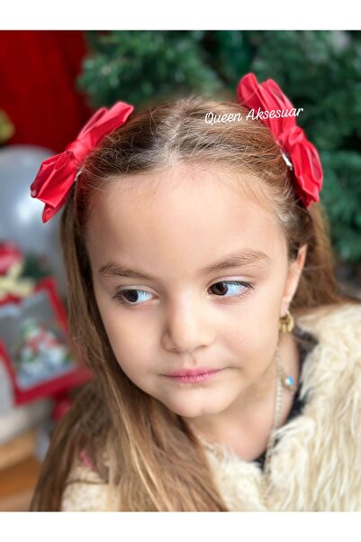 QUEEN AKSESUAR Luxury custom design simple plied tulle bow 2 pieces red collet satin buckle 10cm children's baby women