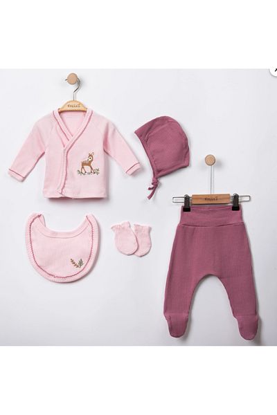 Necix's Gazelle Patterned Cotton Baby Girl Hospital Release Set of Five