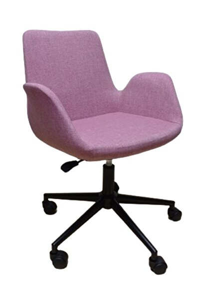 KamusalMarket Büro Koltuğu Ofis Sandalyesi Pembe Renk Keten Kumaş Metal Ayaklı