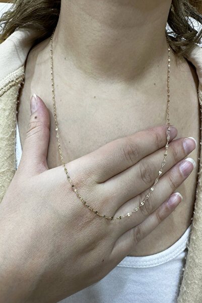 ŞAMLI ERDOĞAN 14 Ayar Altın Aynalı Kalemli Pırpır Zincir Kolye 50 Cm