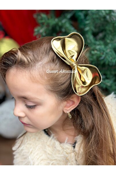 QUEEN AKSESUAR Metallic gold gold shiny mirrored large bow with collet buckle women's children's buckle special day party invitation