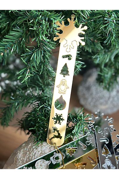 QUEEN AKSESUAR Mirrored Christmas Snowflake Deer Penguin Tree Patterned Gift Bookmark Bookmark Gold Gold