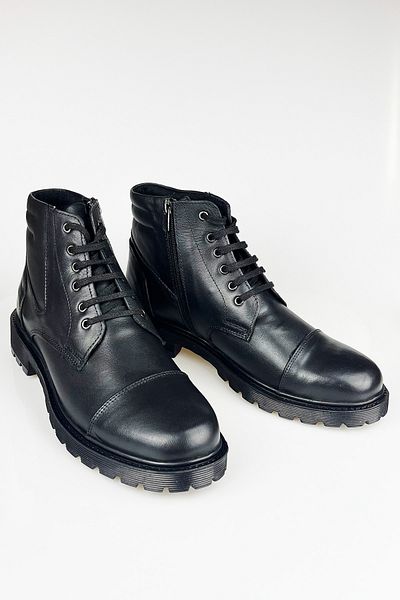 TRENDYSHOSE 2121 Γνήσιο δέρμα Μαύρο Ανδρικές χειμερινές μπότες με αντιολισθητική σόλα από καουτσούκ με φερμουάρ