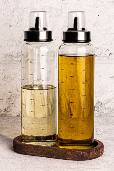 Snippy Bella Borosilicate Glass Sippy Oil Pot with Wooden Stand Oil Pot - Vinegar Set 500 ml - 3 Pieces