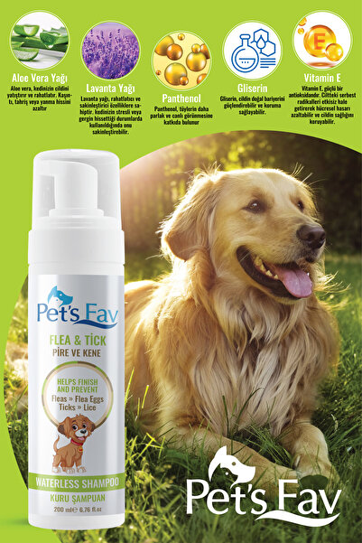 Pets Fav 2'li Köpek Bit Pire Kene Parazit Önleyici ve Tüy Dökülmesi Karşıtı Doğal Kuru Köpük Şampuanı Seti