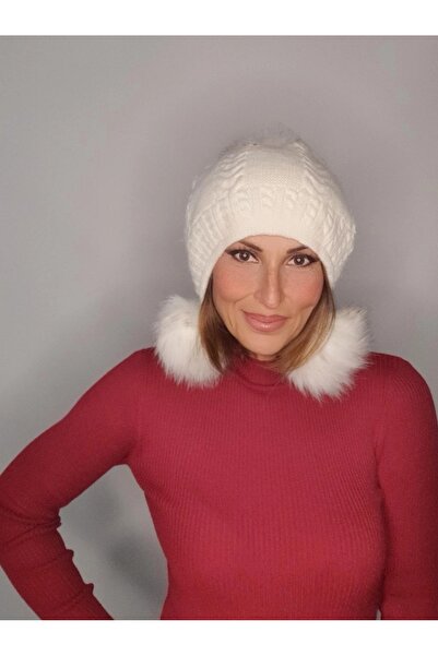Senbeno Design KREM RENK ANGORA YUMUŞAK KADIN BERE