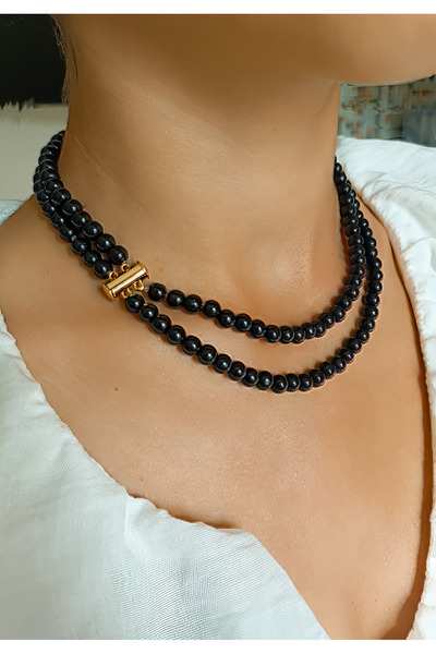 MinimalistTasarım Oniks Kolye, Ikili Kolye, Çoklu Kolye, Choker Kolye, Doğal ...