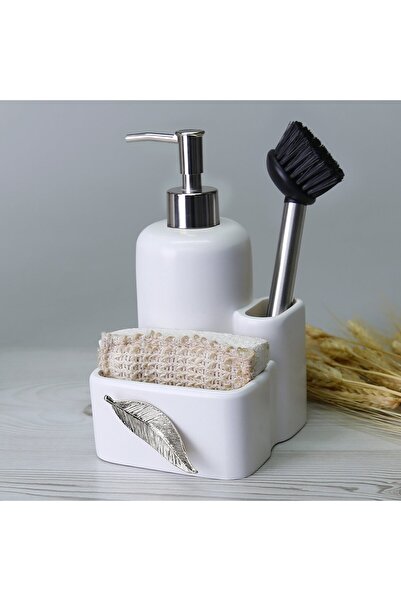 Selim Υγρή θήκη σφουγγαριού με βούρτσα φύλλου Λευκό ασημί
