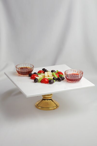 MERALP Presenting Gold Real Marble Cake Presentation, Metal Profile Handle