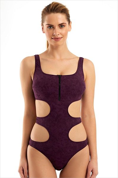 AYYILDIZ 3035 Purple Zipped Swimsuit