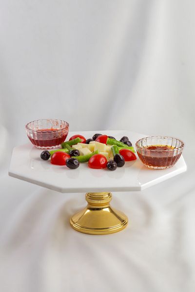 MERALP Presenting Gold Real Marble Cake Presentation, Metal Profile Handle