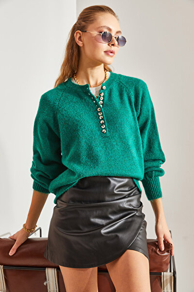 Bianco Lucci Pulover de damă, cu guler cu nasturi, tricotaj în dungi