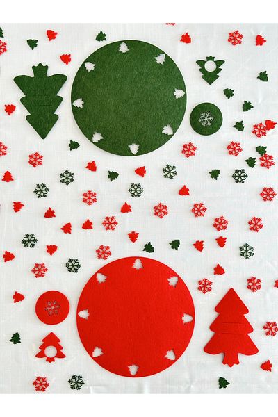 Karter İnovasyon New Year's Themed Charger Set, New Year's Dinner Set, Red-Green Mixed Set for 12 Persons