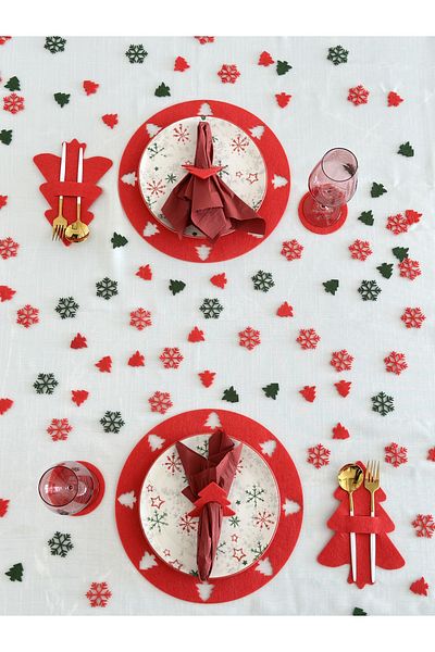 Karter İnovasyon New Year's Themed Charger Set of 2, New Year's Dinner Set, New Year's Red Placemat for 2 People