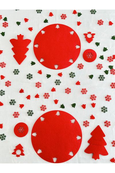 Karter İnovasyon New Year's Themed Charger Set of 2, New Year's Dinner Set, New Year's Red Placemat for 2 People