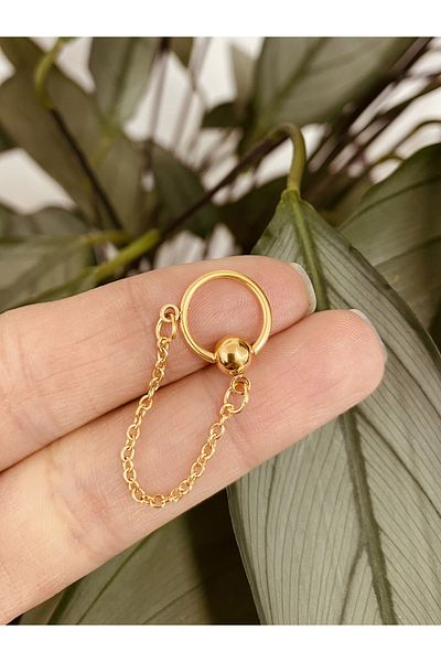 Karınca Piercing Chain Dangle Ring Gold Color Ear Helix Orbital Piercing (Ant Tattoo)