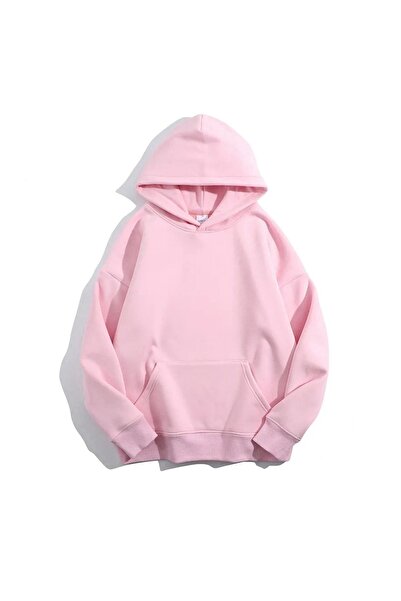 Adrift MABS Women's Pink Plain Oversize Hooded Sweatshirt Hodie