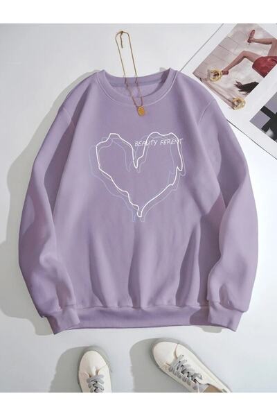 Tarzsokak Unisex Oversize Φούτερ με στάμπα λιλά 3 καρδιές μωβ