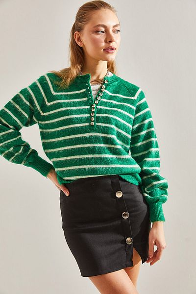 Bianco Lucci Charmed gestreifter Strickpullover mit 11 Knöpfen für Damen