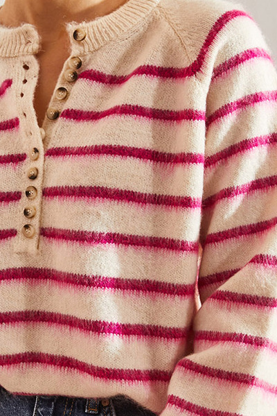 Bianco Lucci Women's Charmed Striped 11 Button Knitwear Sweater