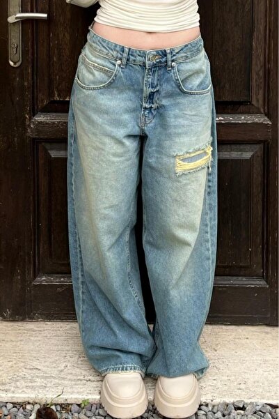 Bases Μπλε σκισμένο φαρδύ τζιν